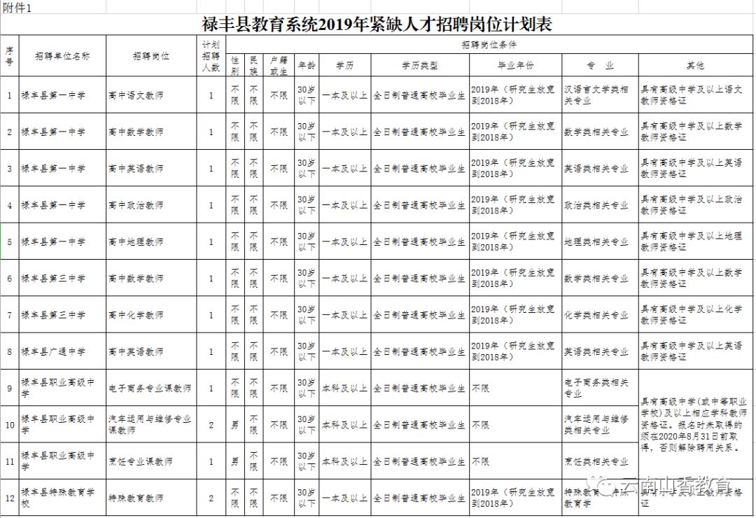 禄丰县教育局最新招聘概览